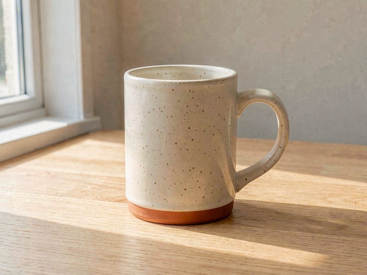 Photoreal ceramic mug on a wooden desk